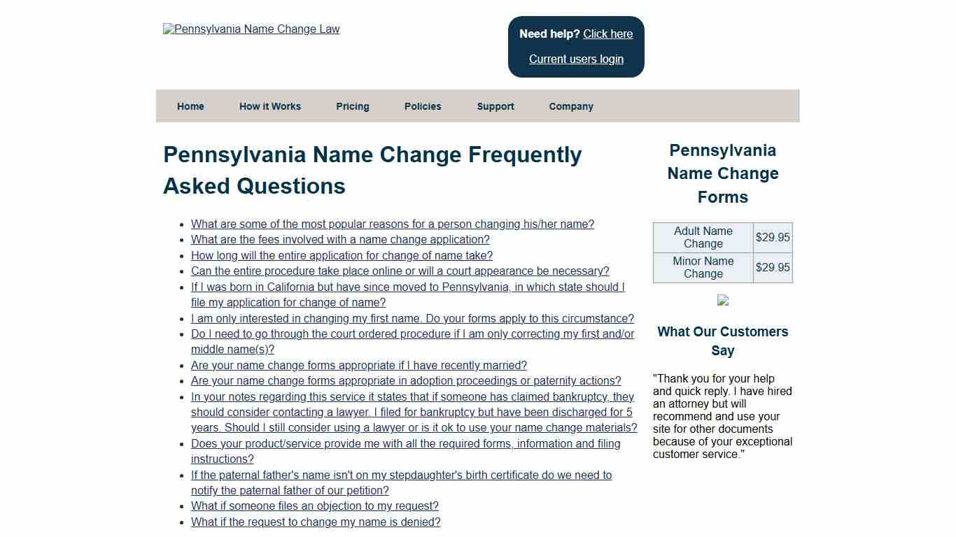 Pennsylvania Name Change Frequently Asked Questions