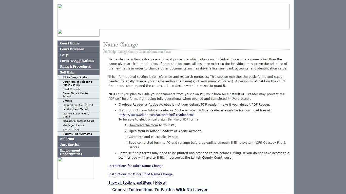 Name Change- Self Help :: Lehigh County Court of Common Pleas